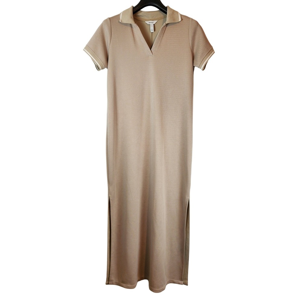 Spanx Maxi Dress AirEssentials AirPique Polo Ashwood Tan Short Sleeve Large